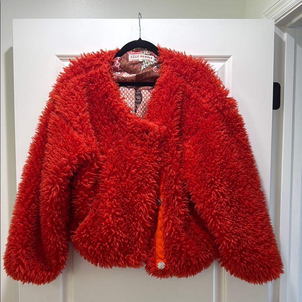 Free People Red Faux Fur Teddy Coat